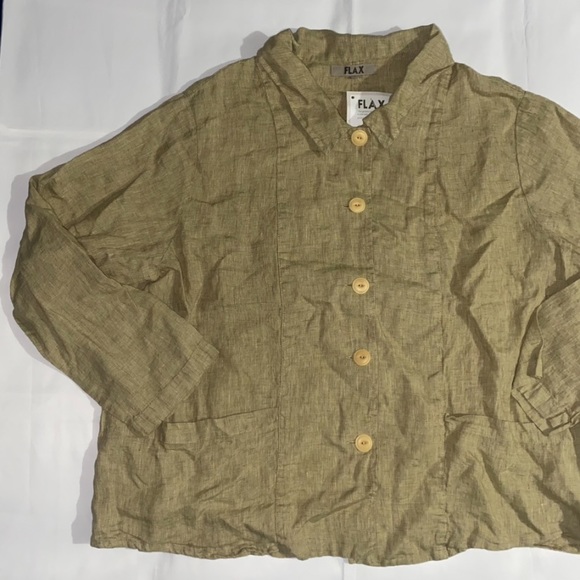 NWT Flax 100% Linen Comfy Button Down Low Pockets Shirt - Picture 2 of 12